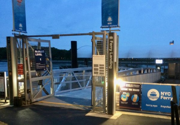 At Last, NYC Ferry Welcomes Roosevelt Islanders The gangplank ready for the first riders.